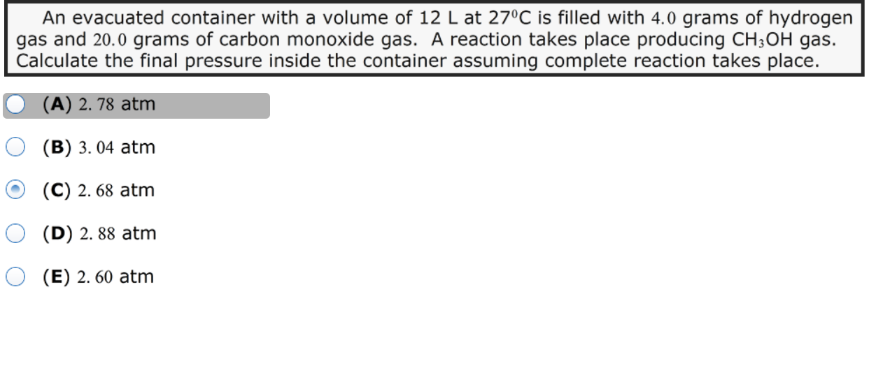 An Evacuated Container With A Volume Of 12 L At 27 C Is Filled With 4 0 Grams Of Hydrogen Gas And 20 0 Grams Of Carbon M 1
