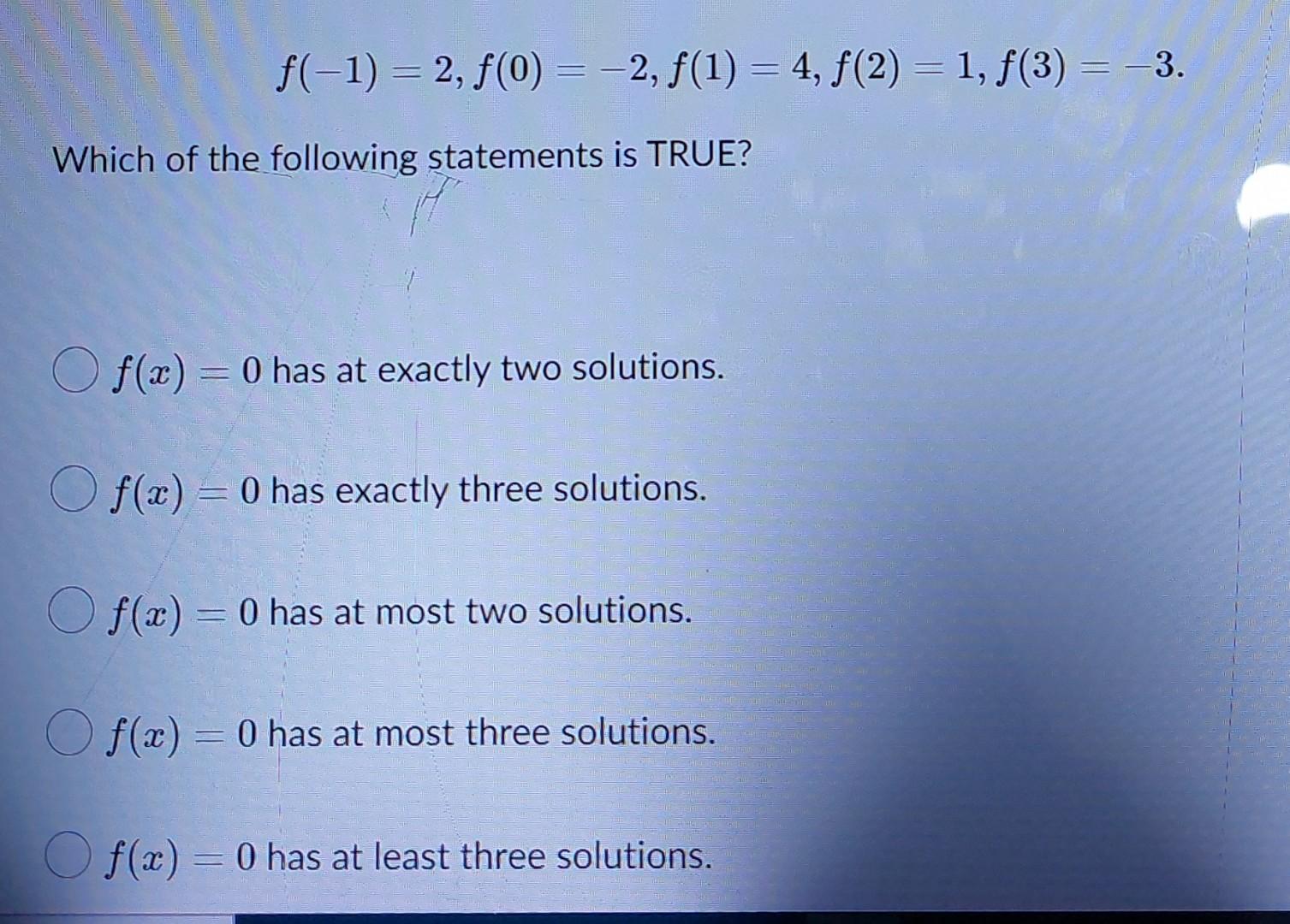 F 1 2 F 0 2 F 1 4 F 2 2 F 1 4 F 2 1 F 3 3 Which Of The Following Statements Is True Of X 3