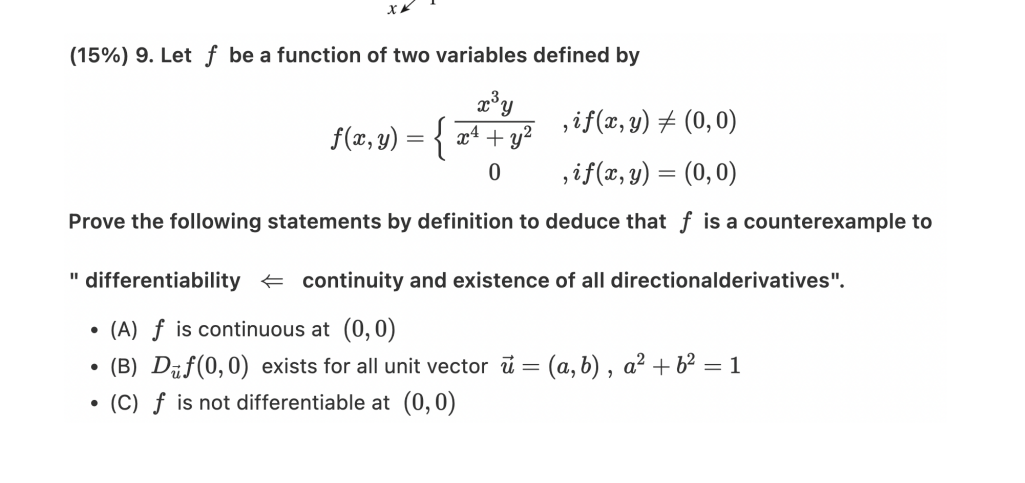 15 9 Let F Be A Function Of Two Variables Defined By X Y If X Y 0 0 F X Y X Y 0 If X Y 0 0 1