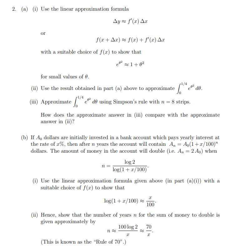 2 A I Use The Linear Approximation Formula Ay F X Ax Or F X X F X F X Ax With A Suitable Choice Of F X T 1