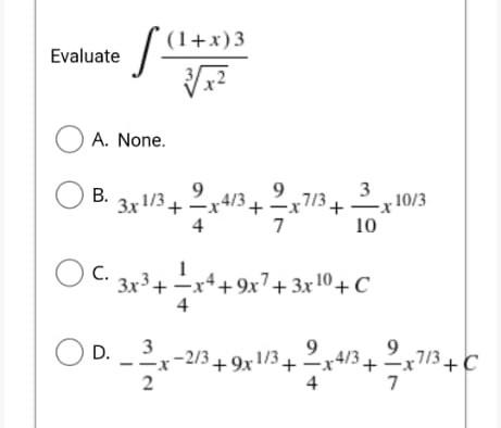 1 X 3 Ob 9 9 3x1 3 X4 3 X713 3 10 3 7 10 Oc 3x 4 X4 9x7 3x 0 C 4 9x7 Od 3 D 2 3 9x1 3 2x4 3 2x7 3 C 2 1