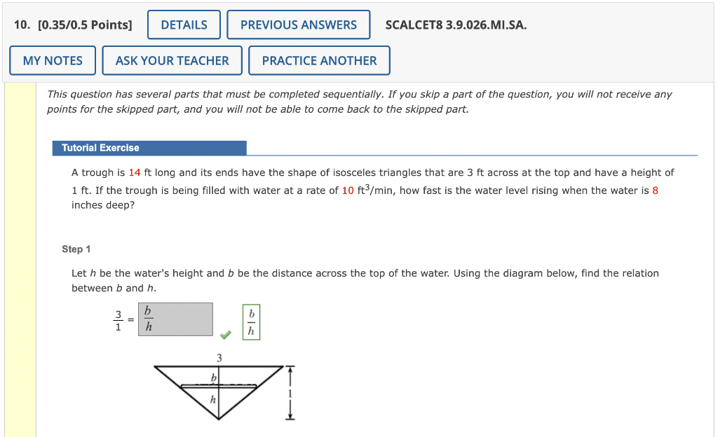 10 0 35 0 5 Points Details Scalcet8 3 9 026 Mi Sa My Notes Ask Your Teacher Practice Another This Question Has Sever 1