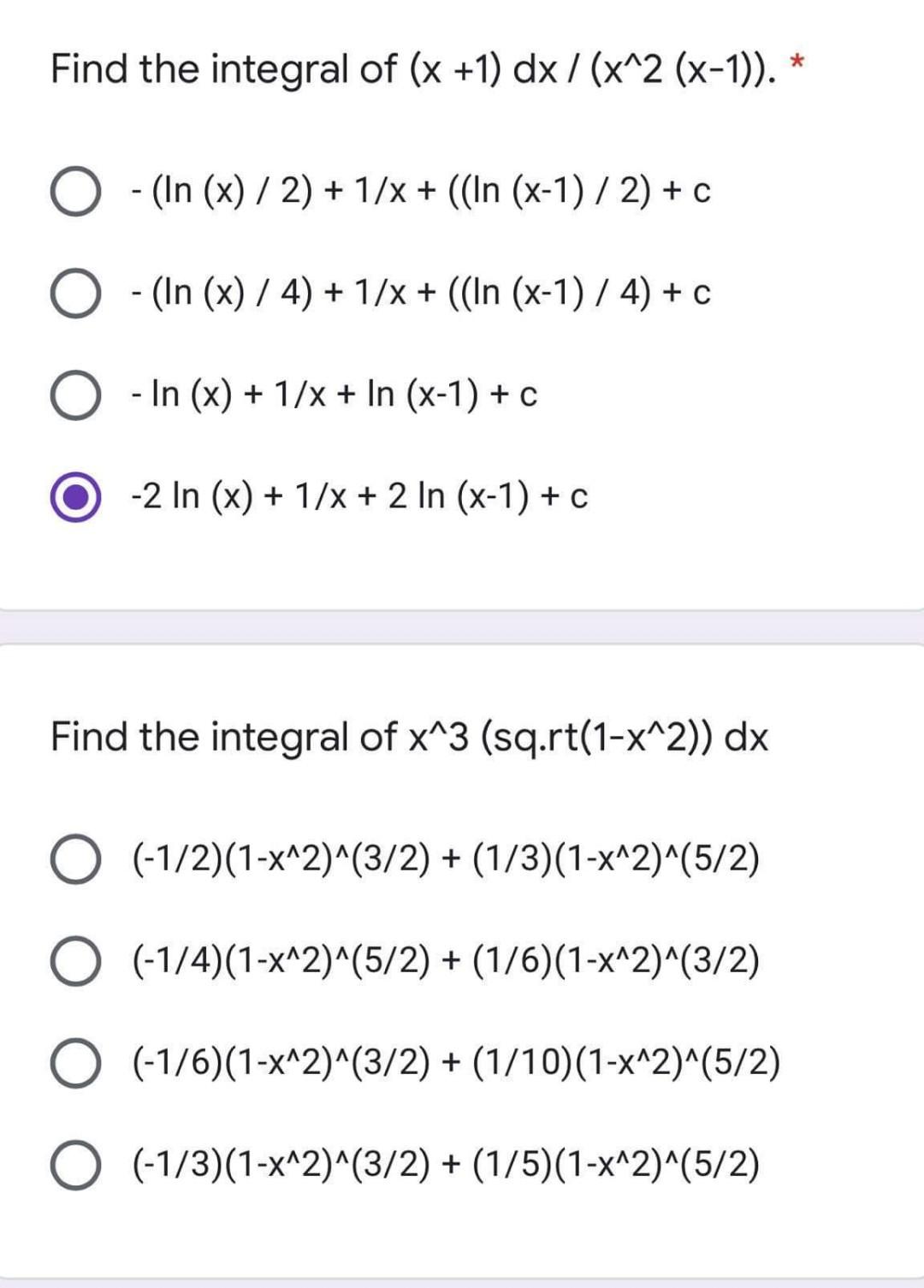 Find The Integral Of X 1 Dx X 2 X 1 O In X 2 1 X In X 1 2 C In X 4 1 X In 1