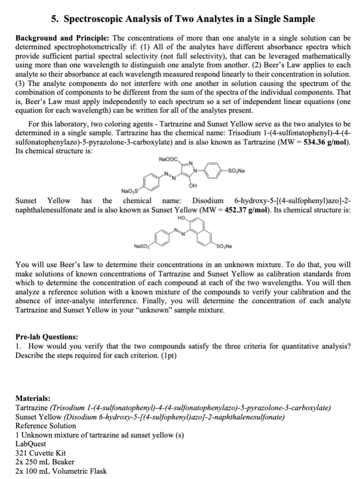 5 Spectroscopic Analysis Of Two Analytes In A Single Sample Background And Principle The Concentrations Of More Than O 1