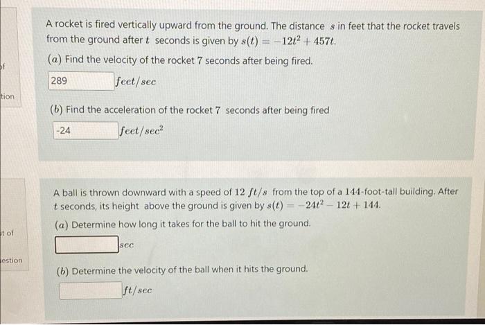 Of Tion T Of Estion A Rocket Is Fired Vertically Upward From The Ground The Distances In Feet That The Rocket Travels F 1