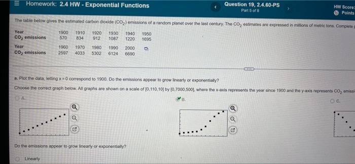 Homework 2 4 Hw Exponential Functions Question 19 2 4 60 Ps Hw Score Points Part 5 Of 8 The Table Below Gives The E 1