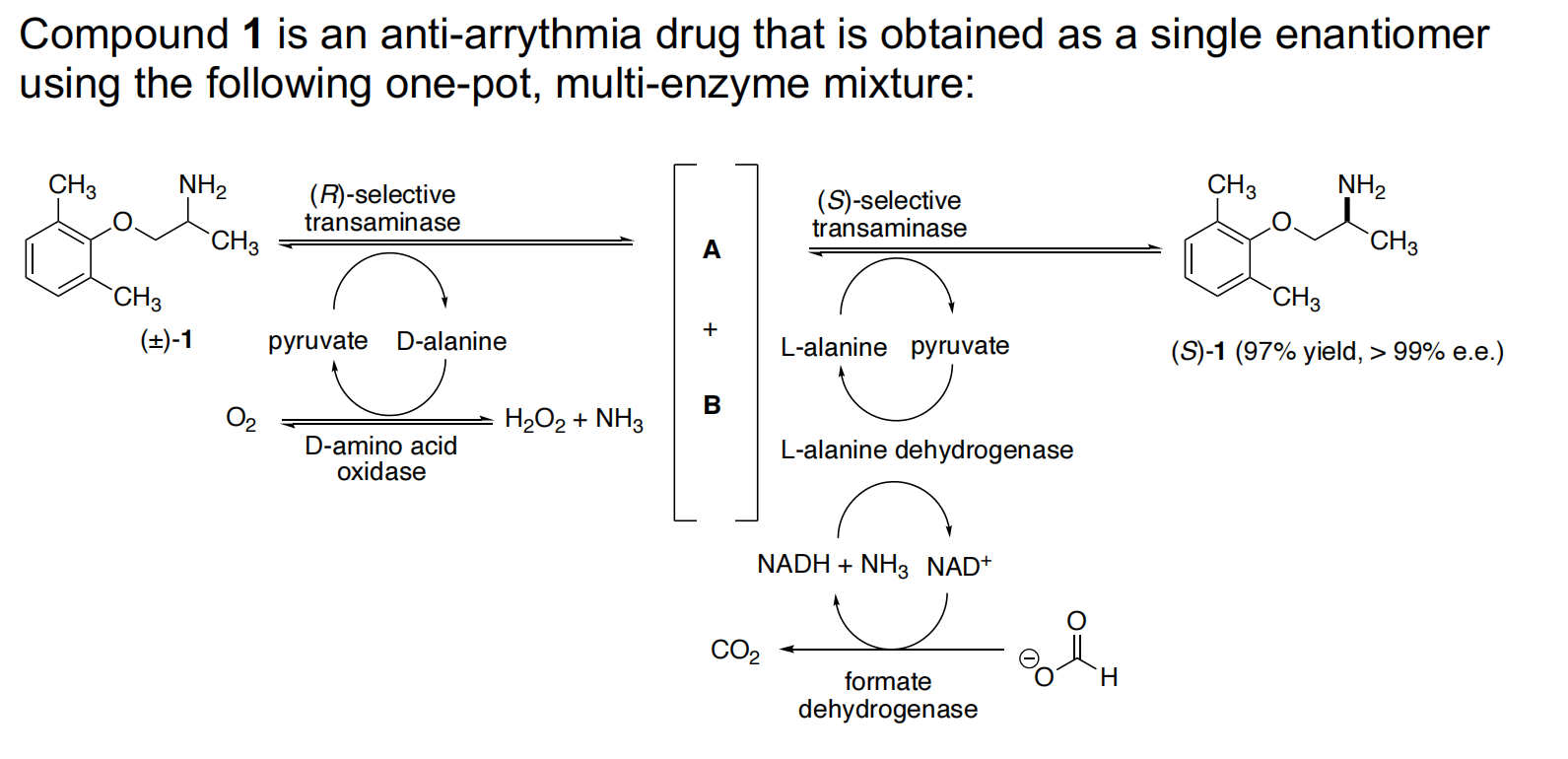 Compound 1 Is An Anti Arrythmia Drug That Is Obtained As A Single Enantiomer Using The Following One Pot Multi Enzyme M 1
