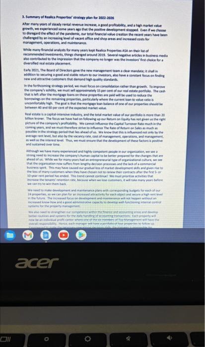 Question 1 25 Identify Critical Success Factors In Realica Properties Asa S Strategy From 2022 2026 And Place Them In 3