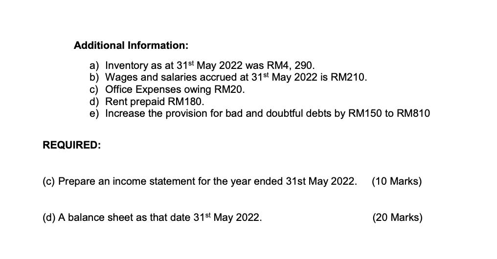 Question 2 Following Is The Trial Balance Of Luxi Trading As On 31st May 2022 Debit Rm Purchases And Sales Beginning In 2
