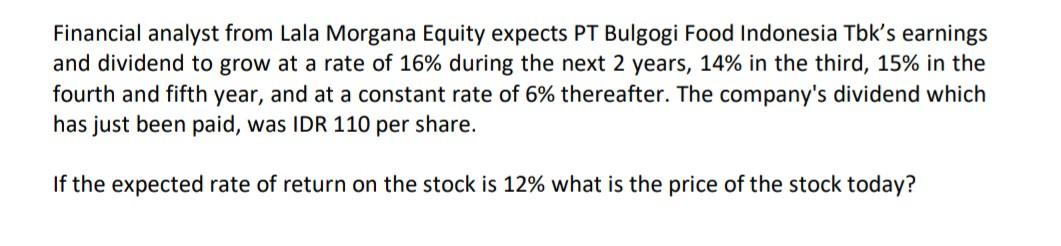 Financial Analyst From Lala Morgana Equity Expects Pt Bulgogi Food Indonesia Tbk S Earnings And Dividend To Grow At A Ra 1