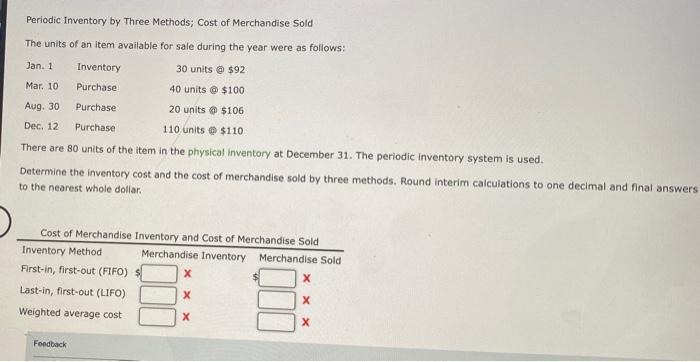 Periodic Inventory By Three Methods Cost Of Merchandise Sold The Units Of An Item Available For Sale During The Year We 1
