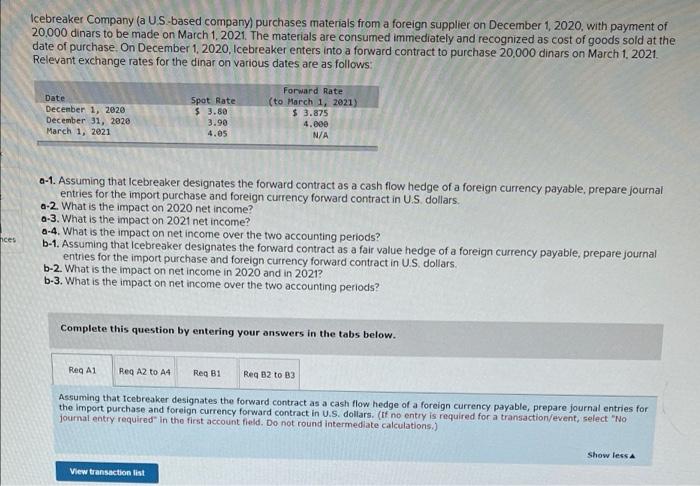 Icebreaker Company A Us Based Company Purchases Materials From A Foreign Supplier On December 1 2020 With Payment Of 1
