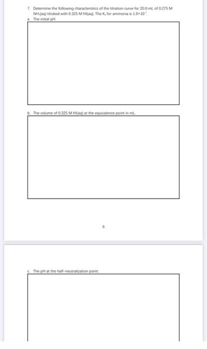 7 Determine The Following Characteristics Of The Station Curve For 200 Ml Of 275 M Nh Titrated With 0 325 Mh The Formas 1