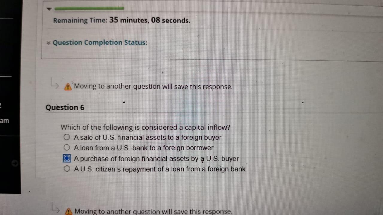 Am Remaining Time 35 Minutes 08 Seconds Question Completion Status A Moving To Another Question Will Save This Res 1