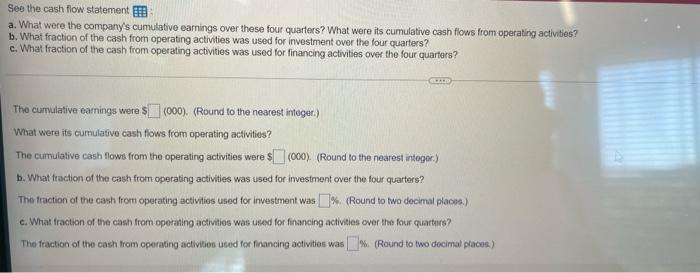 See The Cash Flow Statement A What Were The Company S Cumulative Earnings Over These Four Quarters What Were Its Cumul 1