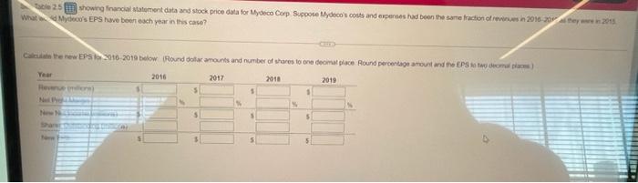 Able 2 5 Showing Financial Statement Data And Stock Price Data For Mydeco Corp Suppose Mydeco S Costs And Expenses Had B 1