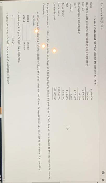 Homework 02 Ch03 Arlington Corporation S Financial Statements Dollars And Shares Are In Millions Are Provided Here 2