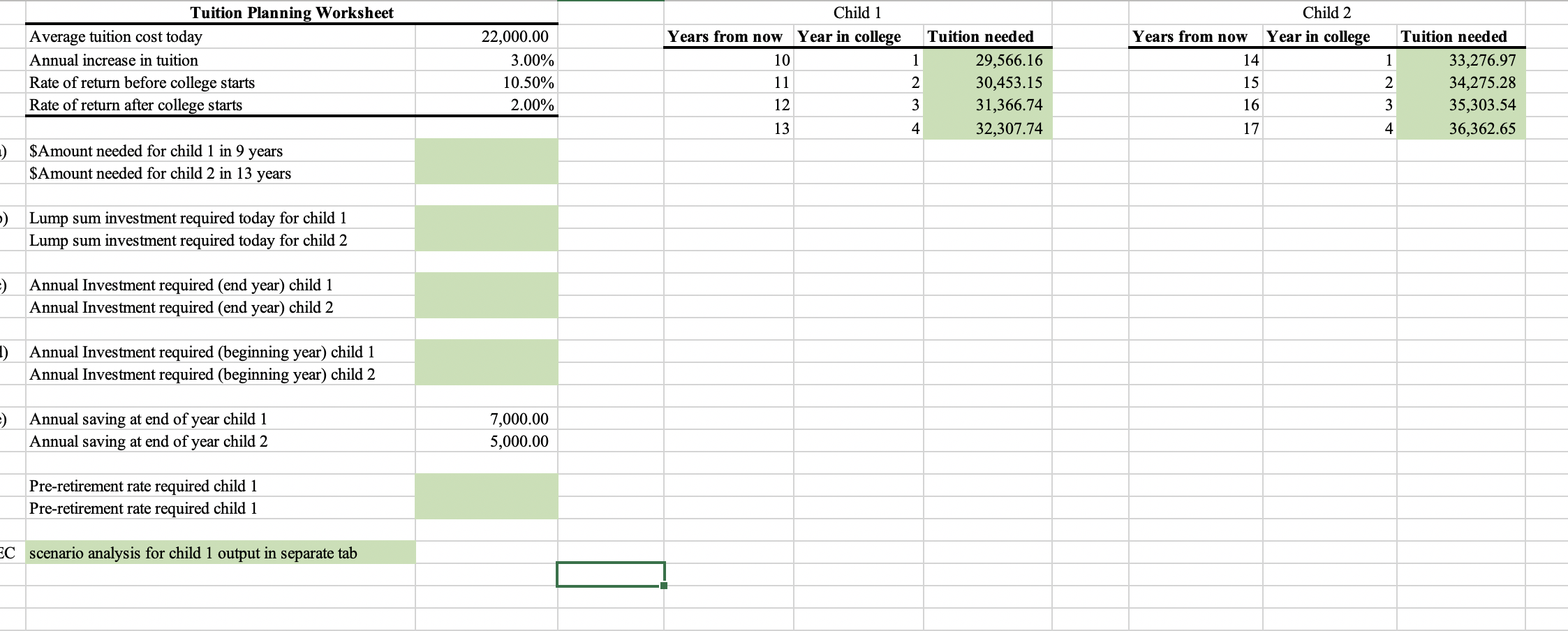 Answer In Excel Average Tuition Today 22 000 00 Annual Increase In Tuition 3 00 Rate Of Return Before 1