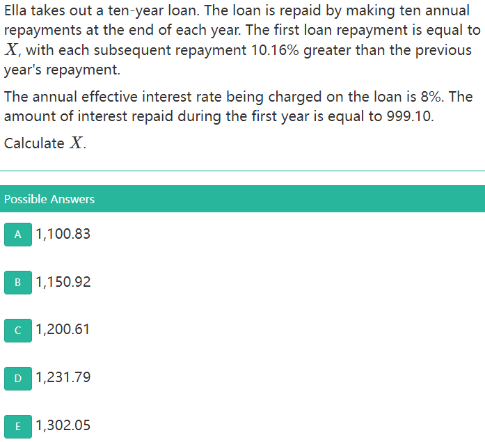 Ella Takes Out A Ten Year Loan The Loan Is Repaid By Making Ten Annual Repayments At The End Of Each Year The First Lo 1