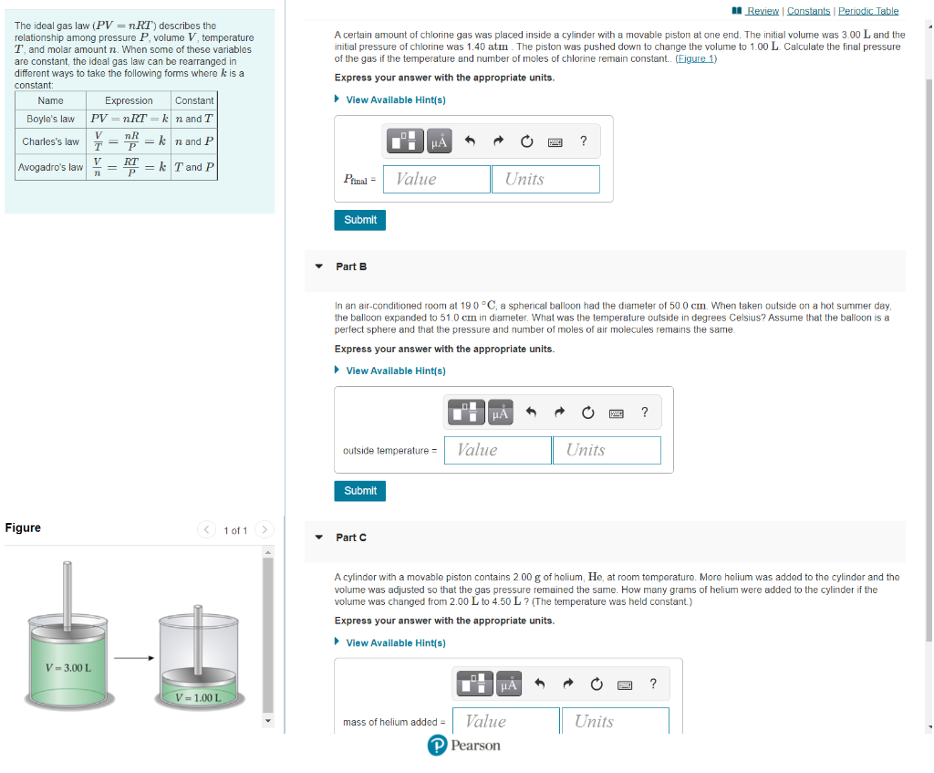 A Review Constants Periodic Table The Ideal Gas Law Pv Nrt Describes The Relationship Among Pressure P Volume V Tem 1