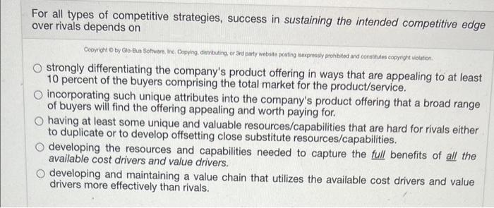 For All Types Of Competitive Strategies Success In Sustaining The Intended Competitive Edge Over Rivals Depends On Copy 1