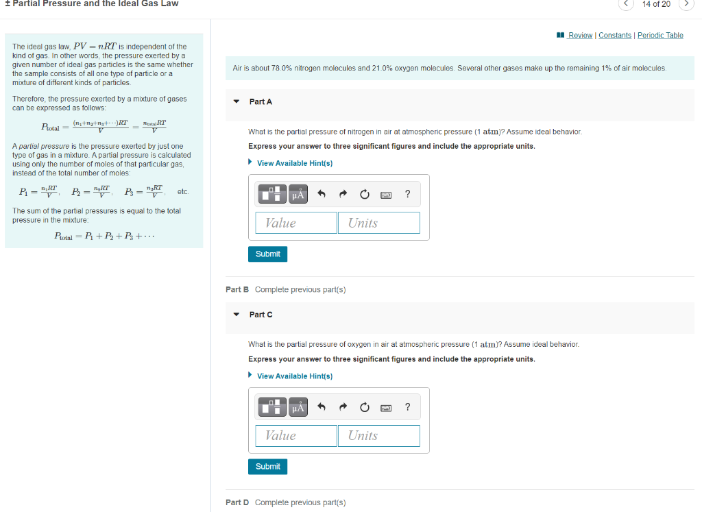 Partial Pressure And The Ideal Gas Law 14 Of 20 I Review Constants Periodic Table Air Is About 78 0 Nitrogen Molecules 1
