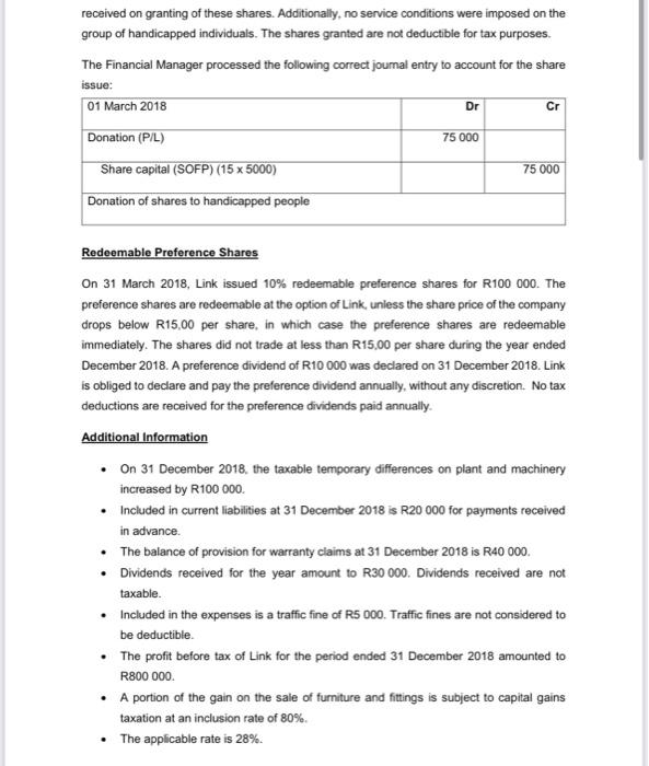 Question 1 34 Marks 51 Minutes Link Ltd Link Is A South African Listed Entity That Specialises In Telecommunicati 2