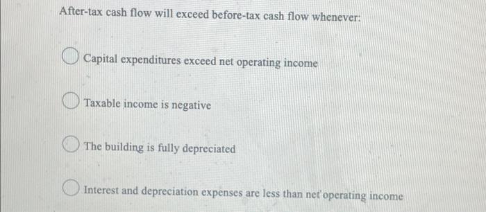After Tax Cash Flow Will Exceed Before Tax Cash Flow Whenever Capital Expenditures Exceed Net Operating Income Taxable 2