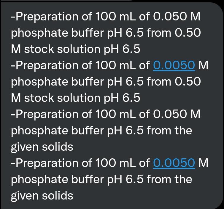 Preparation Of 100 Ml Of 0 050 M Phosphate Buffer Ph 6 5 From 0 50 M Stock Solution Ph 6 5 Preparation Of 100 Ml Of 0 1