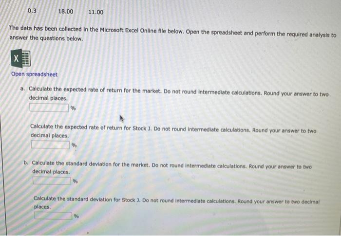 Excel Online Structured Activity Expected Returns Discrete Distribution The Market And Stock J Have The Following Prob 2