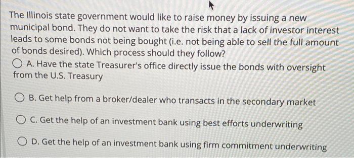 The Illinois State Government Would Like To Raise Money By Issuing A New Municipal Bond They Do Not Want To Take The Ri 1
