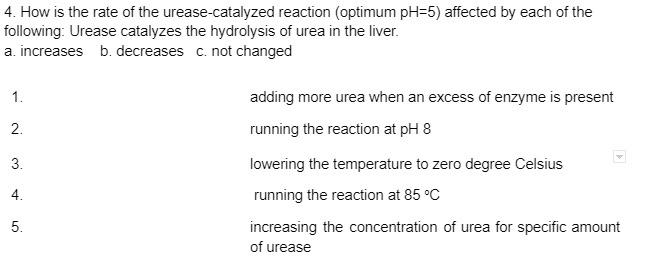 4 How Is The Rate Of The Urease Catalyzed Reaction Optimum Ph 5 Affected By Each Of The Following Urease Catalyzes T 1