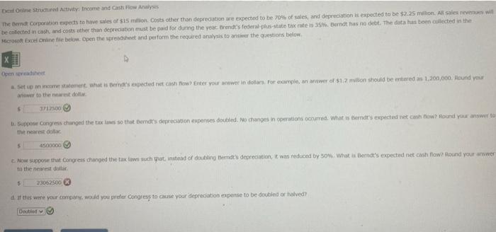 Excel Online Structured Activity Income And Cash Flow Analyses The Bernat Corporation Expects To Have Sales Of 15 Mill 1