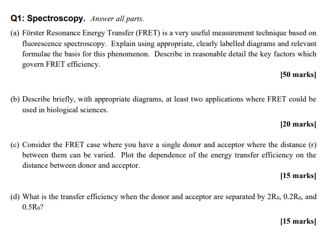 Q1 Spectroscopy Answer All Parts A Forster Resonance Energy Transfer Fret Is A Very Useful Measurement Technique 1