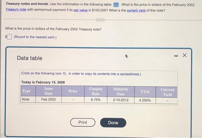 Treasury Notes And Bonds Use The Information In The Following Table Assume A 100 000 Per Value What Is The Old Tomaty 2