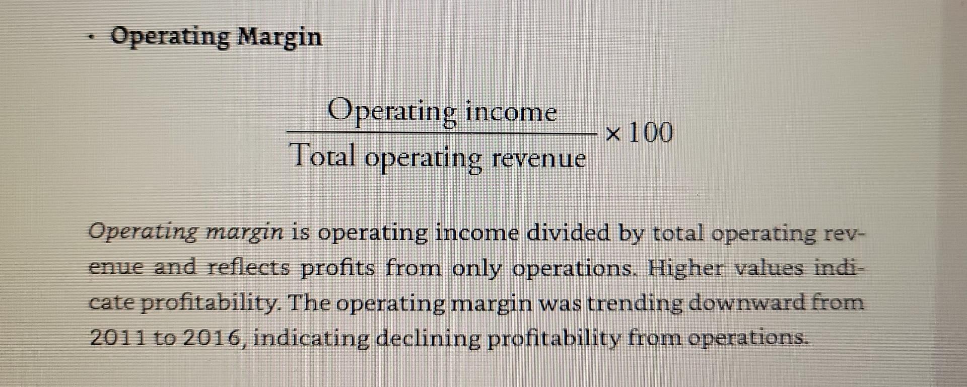 Operating Margin Operating Income X 100 Total Operating Revenue Operating Margin Is Operating Income Divided By Total Op 2
