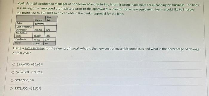 Kevin Fathehl Production Manager Of Kennesaw Manufacturing Finds His Profit Inadequate For Expanding His Business The 1