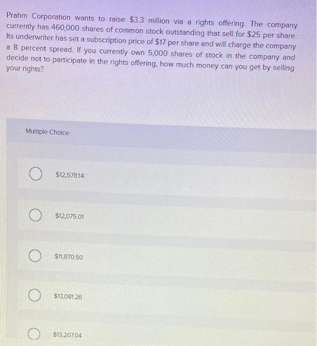 Prahm Corporation Wants To Raise 3 3 Million Via A Rights Offering The Company Currently Has 460 000 Shares Of Common 1