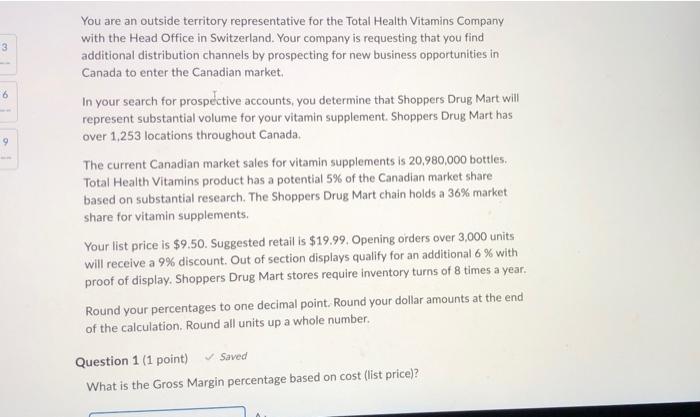 3 6 9 You Are An Outside Territory Representative For The Total Health Vitamins Company With The Head Office In Switzerl 1
