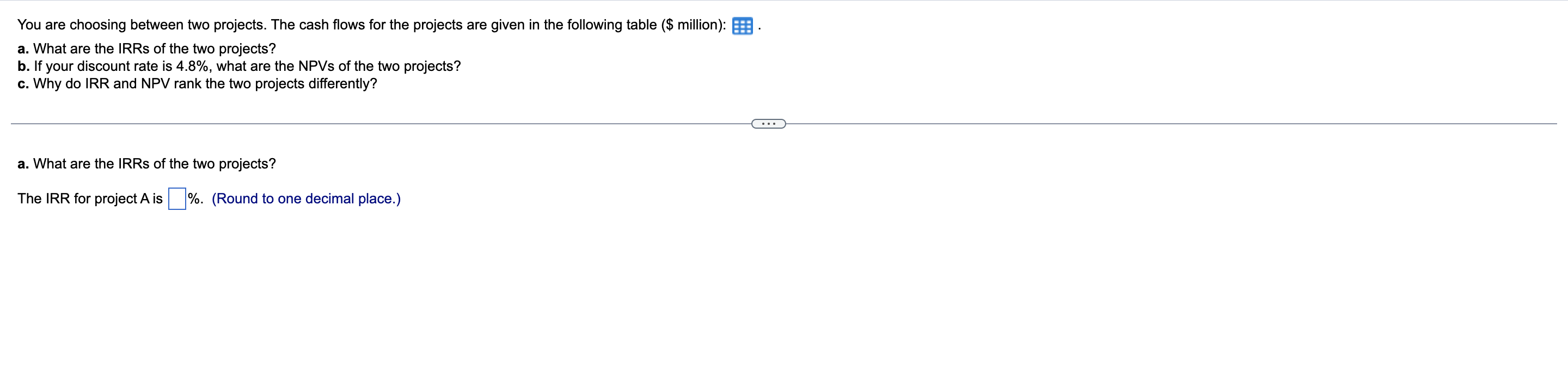 You Are Choosing Between Two Projects The Cash Flows For The Projects Are Given In The Following Table Million A 1