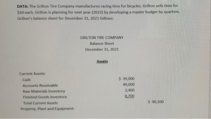 Data The Grilton Tire Company Manufactures Racing Tires For Bicycles Grilton Sells Tires For 50 Each Grilton Is Plan 1