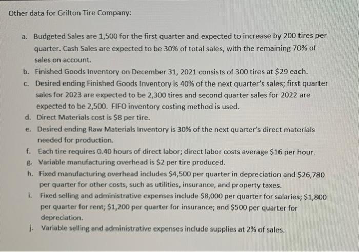 Data The Grilton Tire Company Manufactures Racing Tires For Bicycles Grilton Sells Tires For 50 Each Grilton Is Plan 3