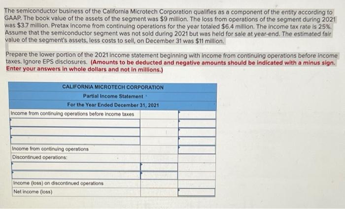 The Semiconductor Business Of The California Microtech Corporation Qualifies As A Component Of The Entity According To G 1