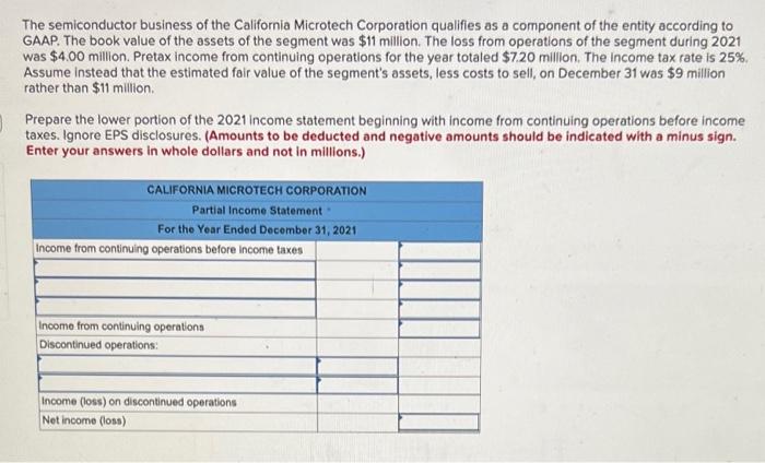 The Semiconductor Business Of The California Microtech Corporation Qualifies As A Component Of The Entity According To G 1