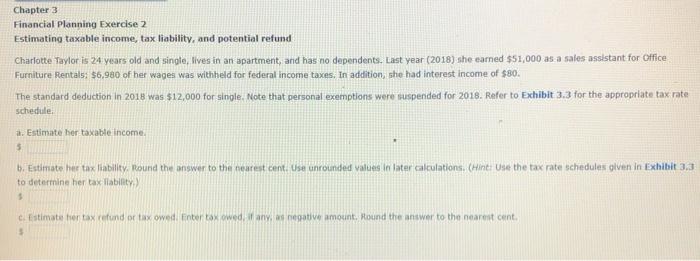 Chapter 3 Financial Planning Exercise 2 Estimating Taxable Income Tax Liability And Potential Refund Charlotte Taylor 1