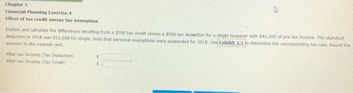 Chapter 31 Financial Planning Exercise 4 Effect Of Tax Credit Versus Tax Exemption Explain And Calculate The Differences 1
