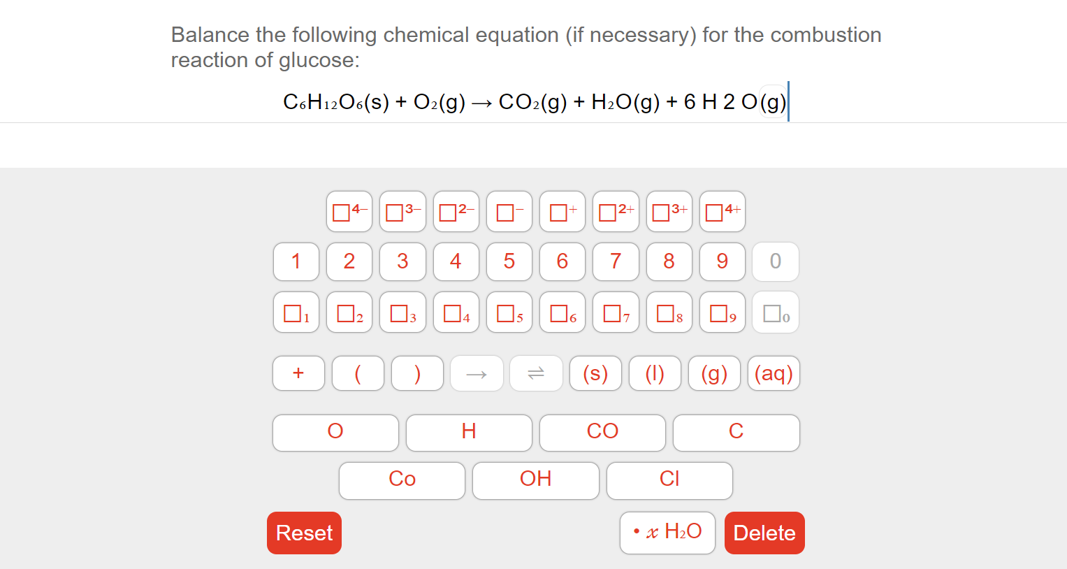 Balance The Following Chemical Equation If Necessary For The Combustion Reaction Of Glucose Coh12o6 S O2 G Co2 1