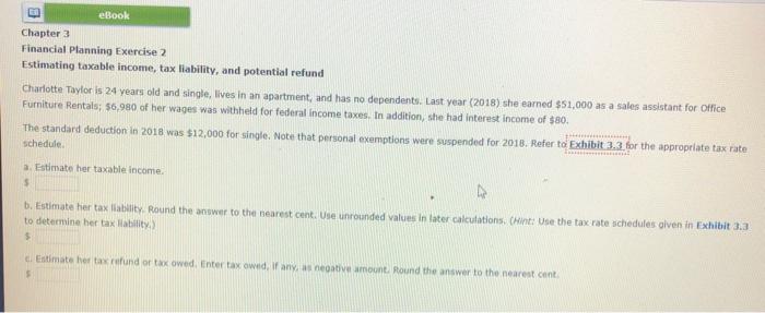 20 Ebook Chapter 3 Financial Planning Exercise 2 Estimating Taxable Income Tax Liability And Potential Refund Charlott 1