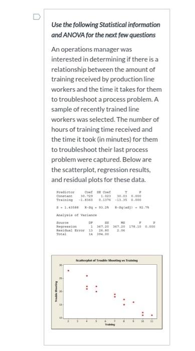 Question 9 2 Pts The 95 Confidence Interval For Troubleshooting Time With 8 Hours Of Training Is 15 180 16 903 Inte 4