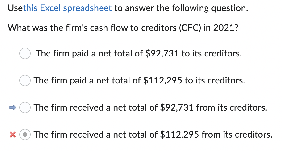 Excel Spreadsheet Needed Is Below Question Correct Answer Has The Blue Arrow Next To It Please Help Show How To Get Th 1